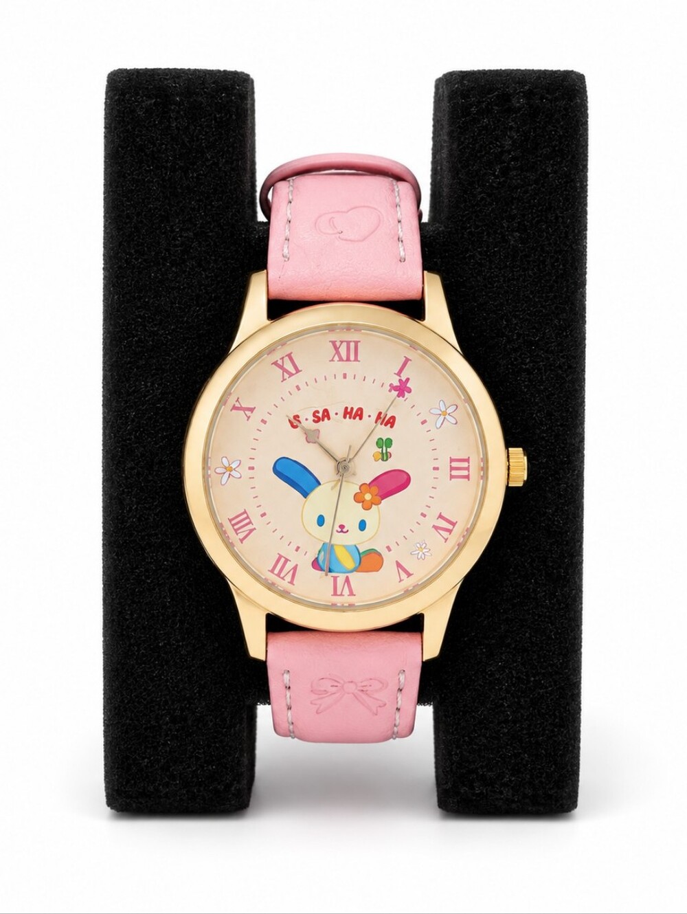 Pink Women's Cartoon Dial Watch with Gold-Tone Case